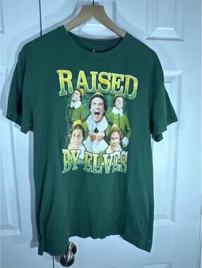 Raised by Elves Graphic T-Shirt Green Cotton Size L